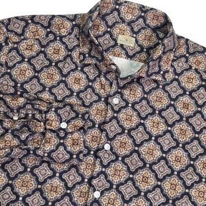 Sonrisa Button‎ Up Shirt Mens XL Blue Medallion Print Excellent Silvery Luxury